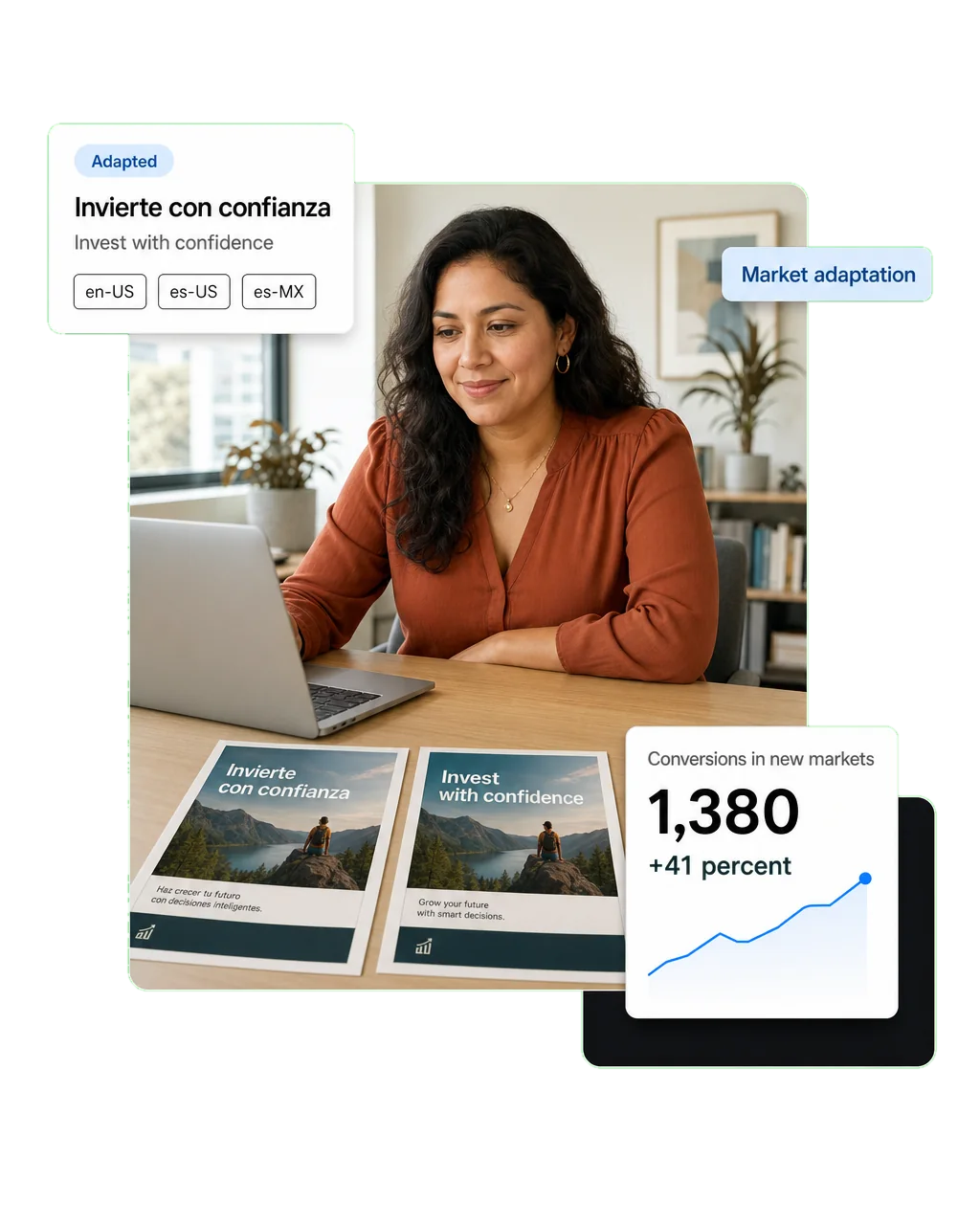 The same campaign shown adapted for two different markets side by side